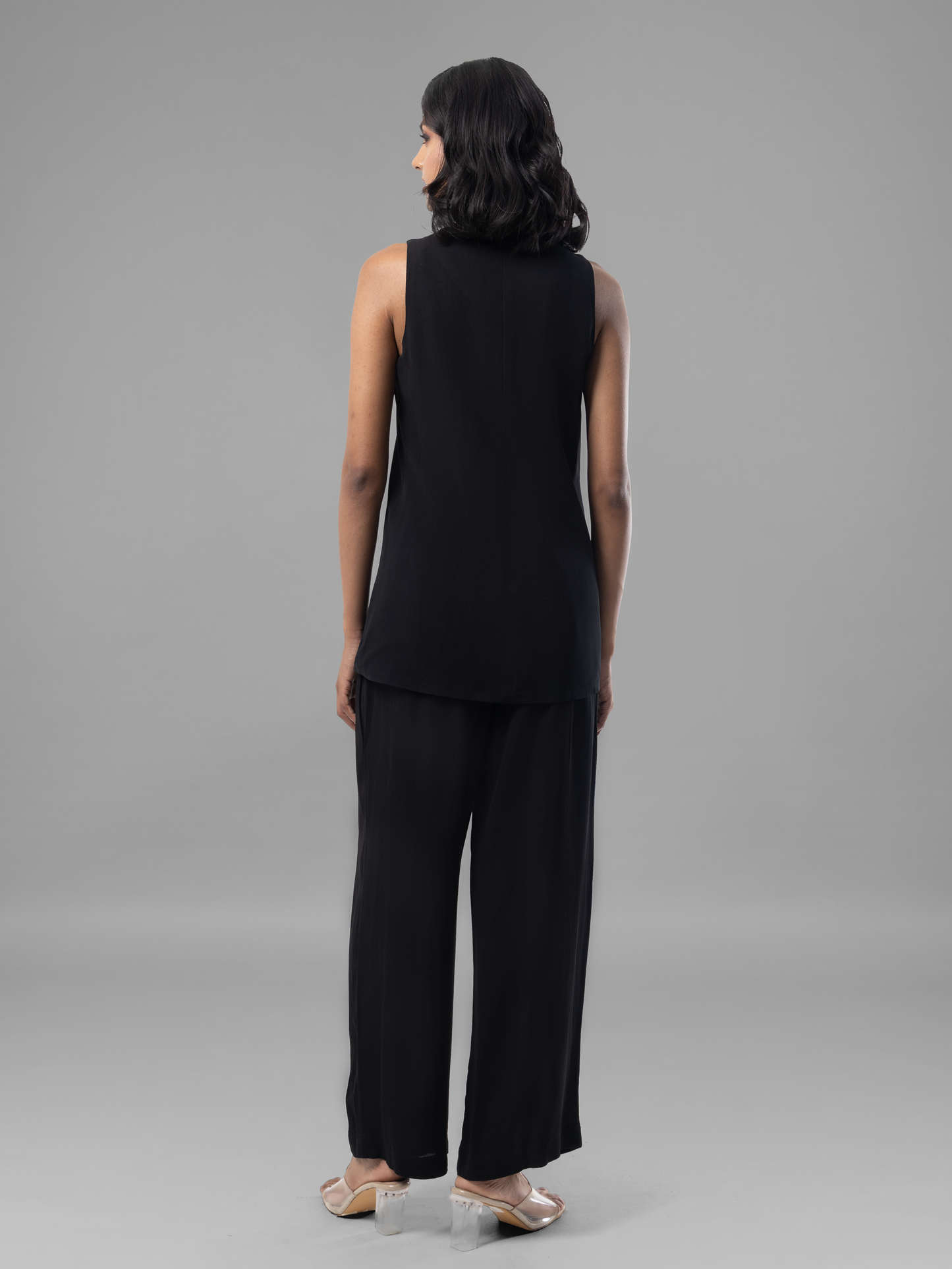 Black Fluid Waistcoat Georgette Coord Set