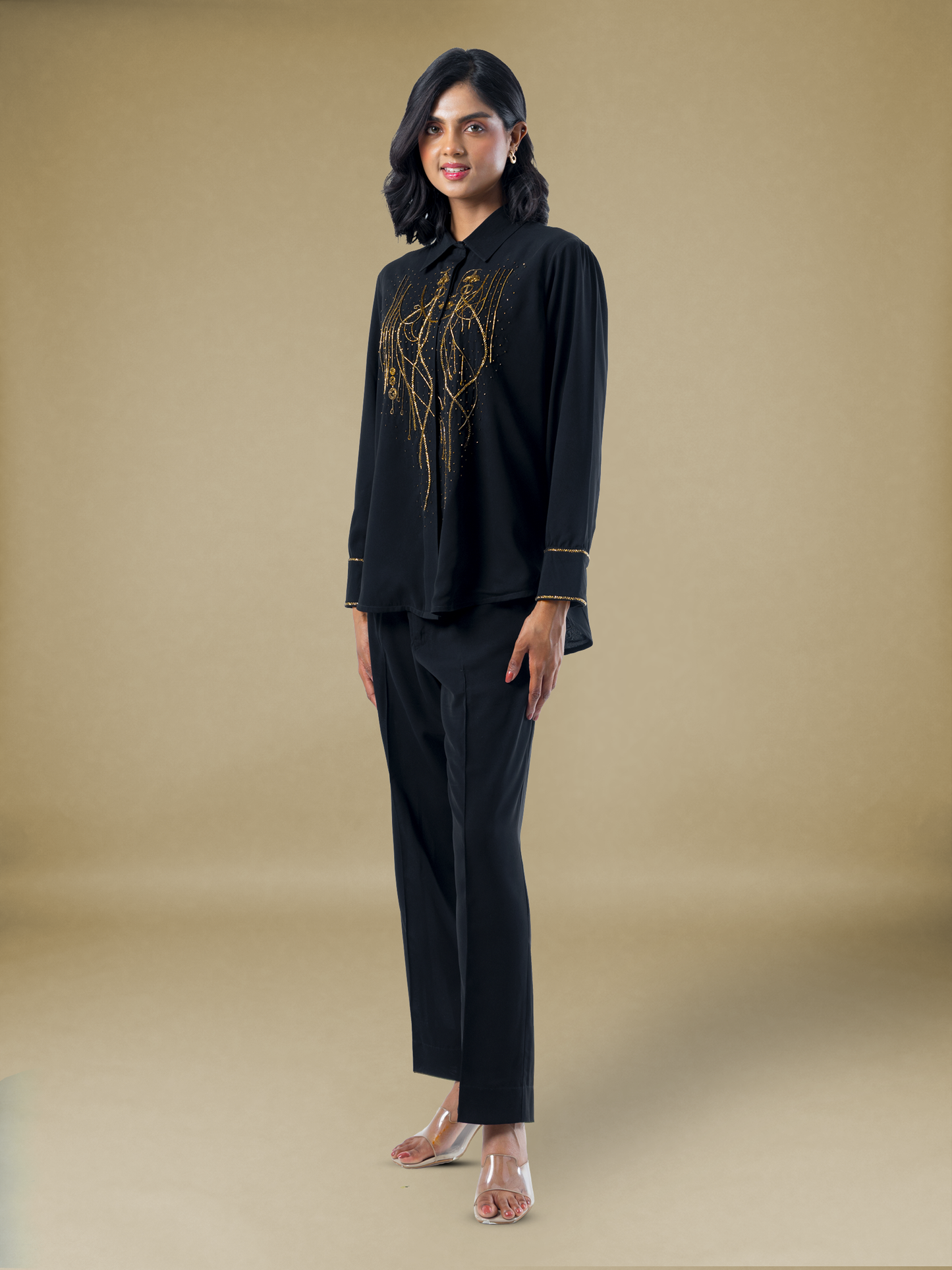 Midnight Gold Bohemian Embroidered Georgette Coord Set