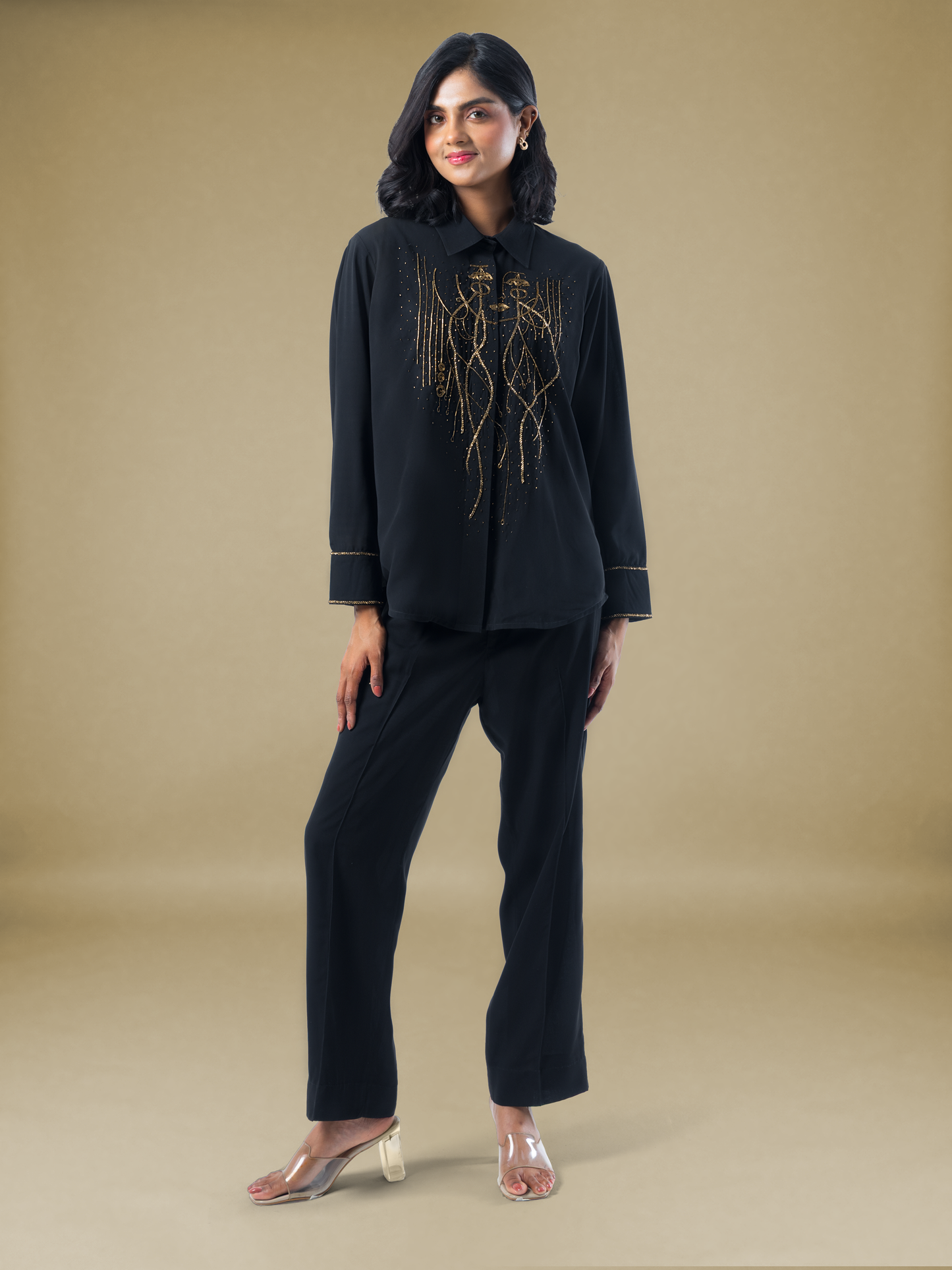 Midnight Gold Bohemian Embroidered Georgette Coord Set