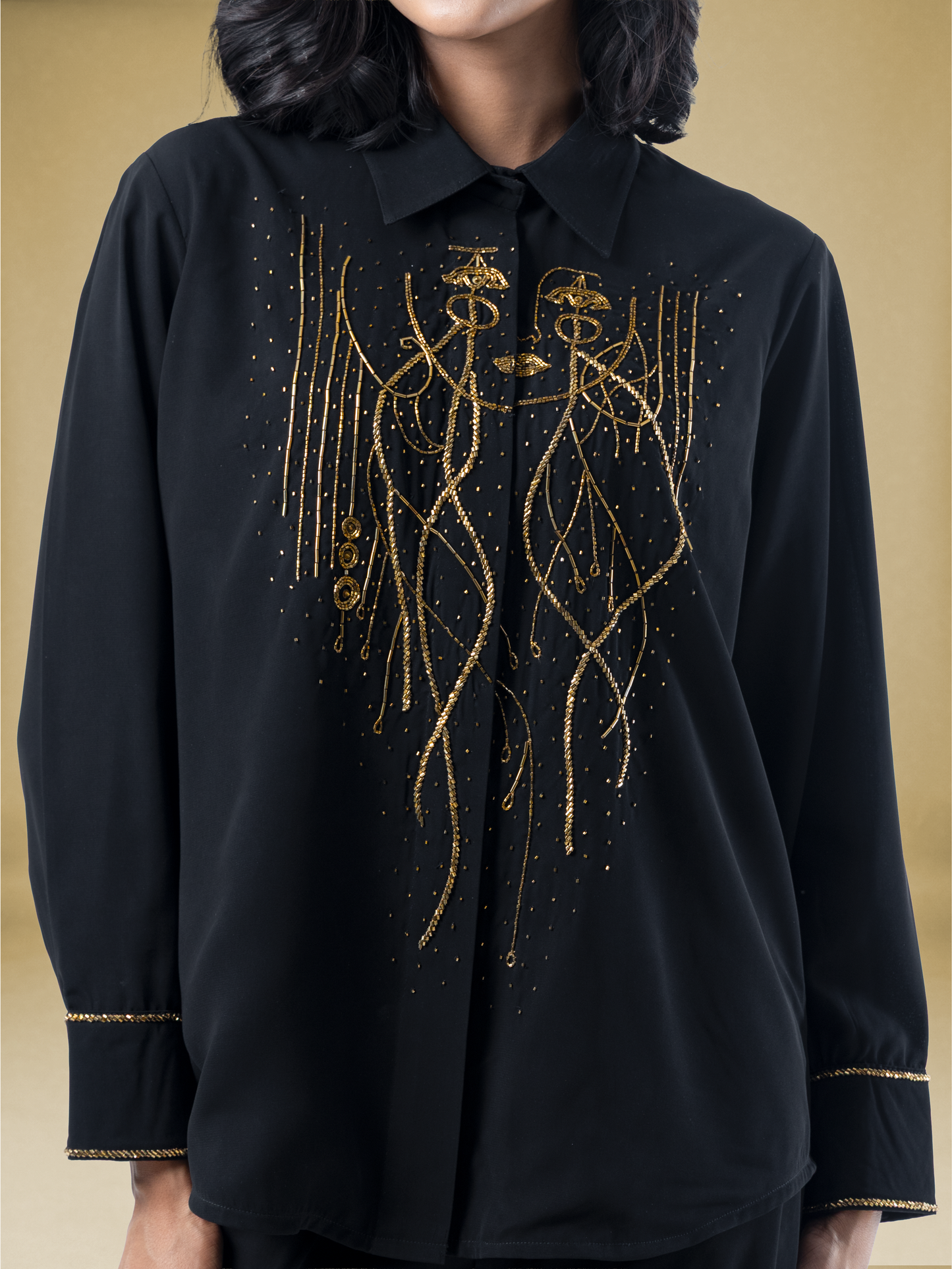 Midnight Gold Bohemian Embroidered Georgette Coord Set