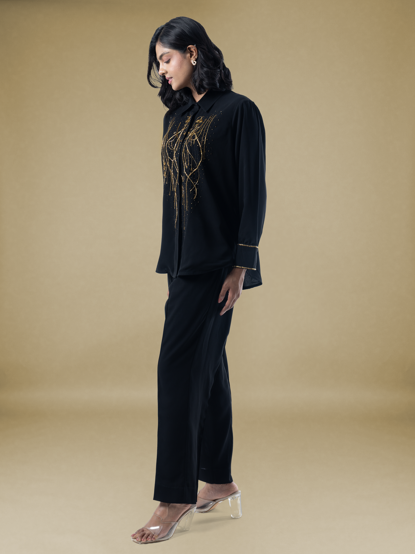 Midnight Gold Bohemian Embroidered Georgette Coord Set
