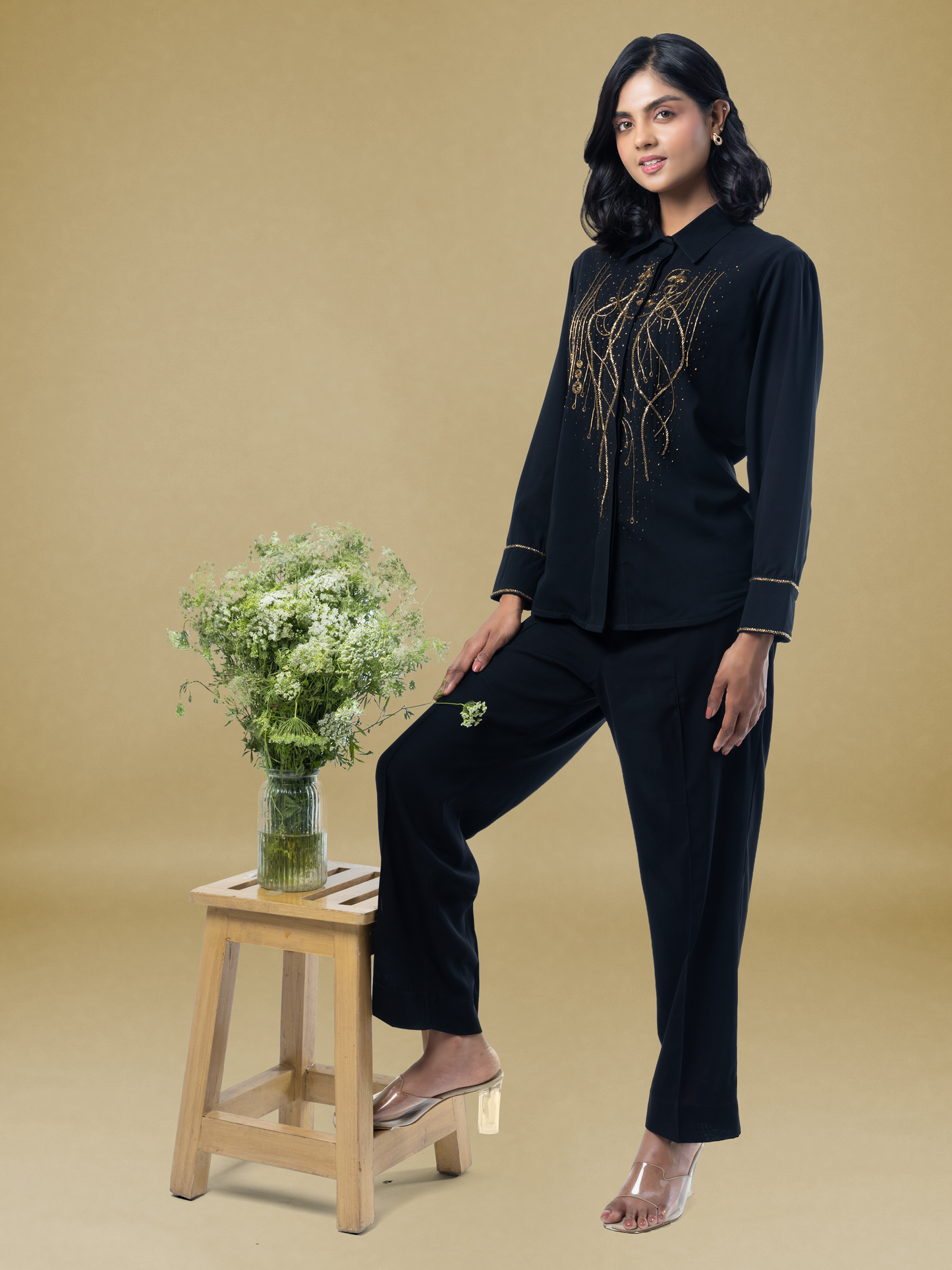 Midnight Gold Bohemian Embroidered Georgette Coord Set