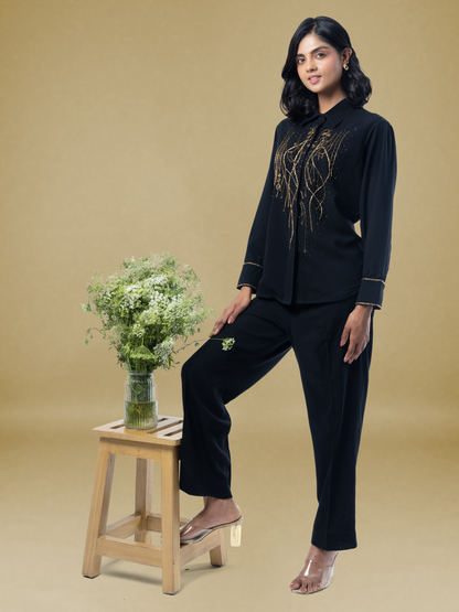 Midnight Gold Bohemian Embroidered Georgette Coord Set