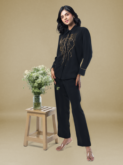Midnight Gold Bohemian Embroidered Georgette Coord Set