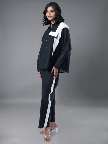 Black & White Geometric Colour Block Oversized Linen Coord Set