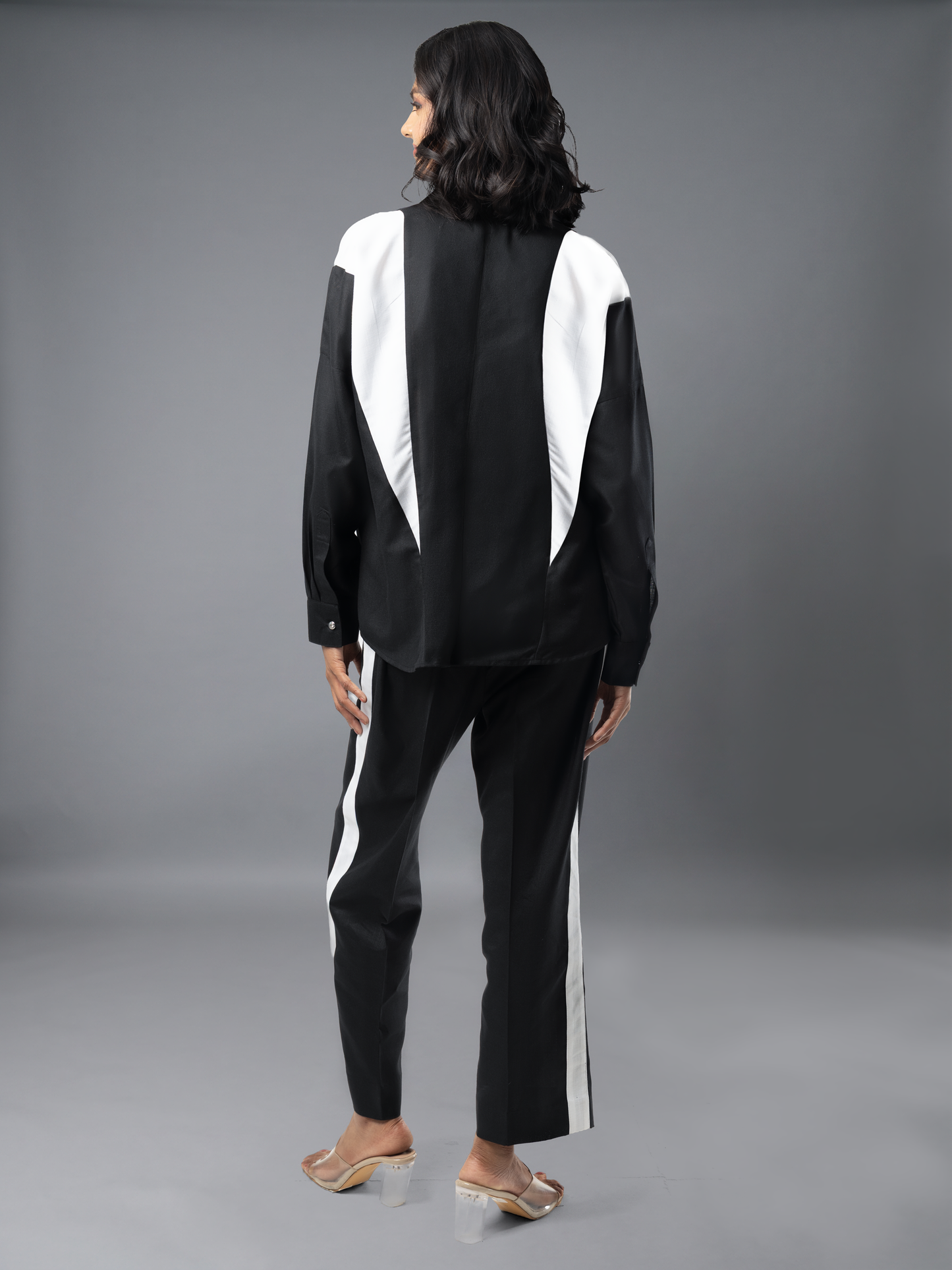 Black & White Geometric Colour Block Oversized Linen Coord Set
