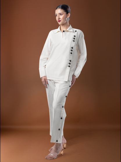 Ivory Classic Side Button Linen Coord Set
