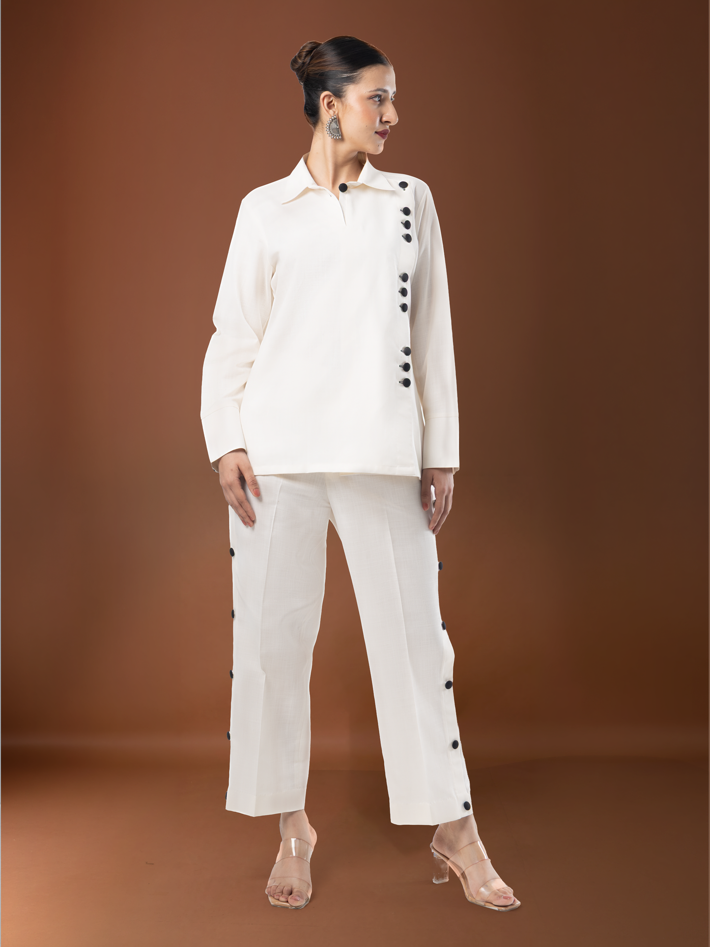 Ivory Classic Side Button Linen Coord Set
