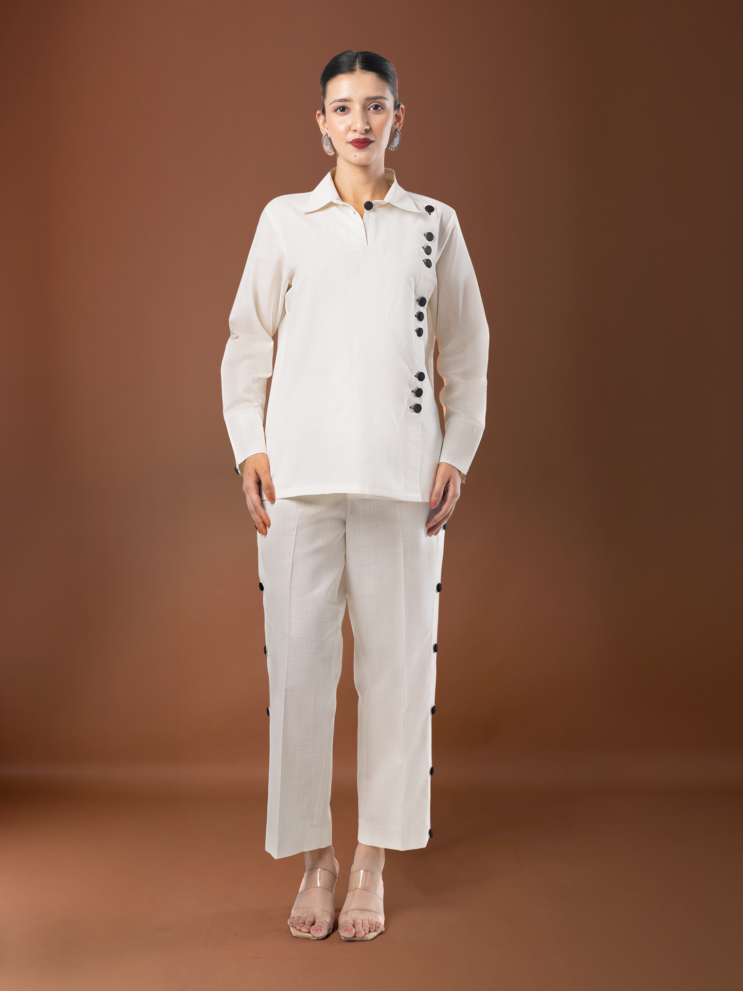 Ivory Classic Side Button Linen Coord Set
