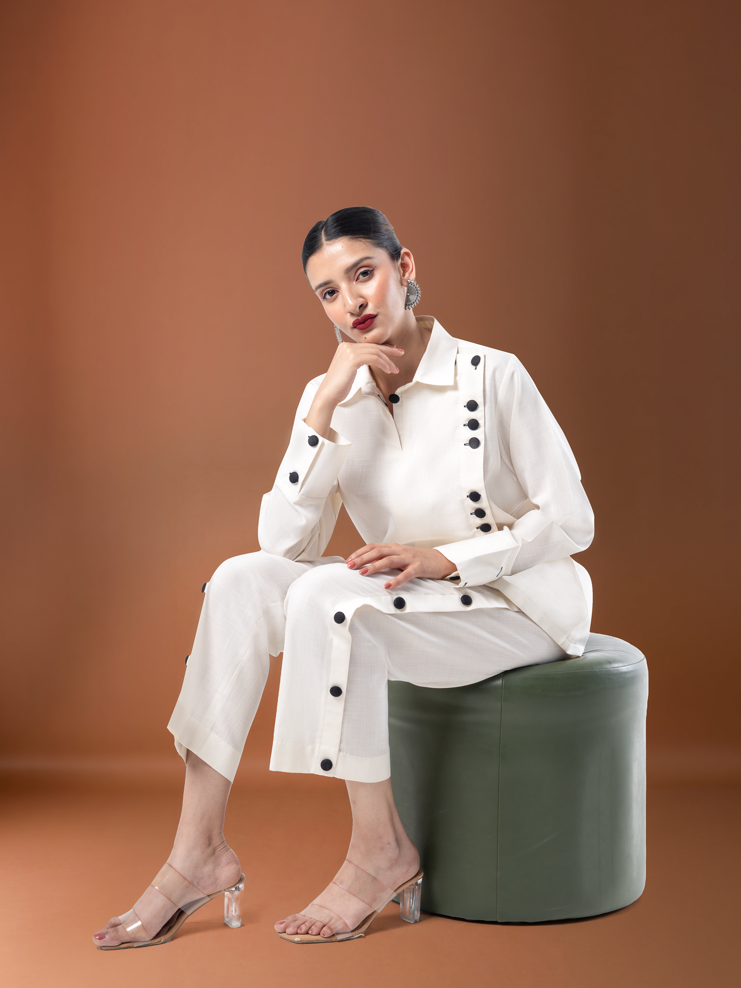 Ivory Classic Side Button Linen Coord Set