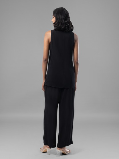 Black Fluid Waistcoat Georgette Coord Set