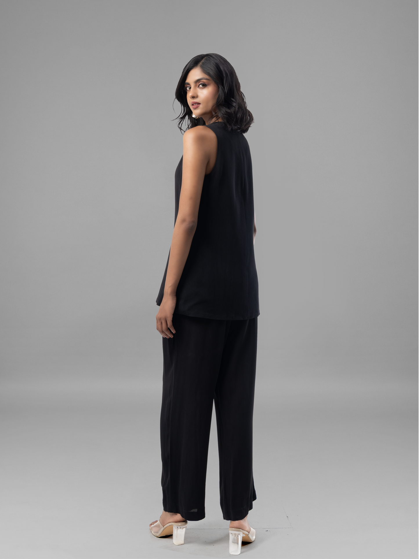 Black Fluid Waistcoat Georgette Coord Set