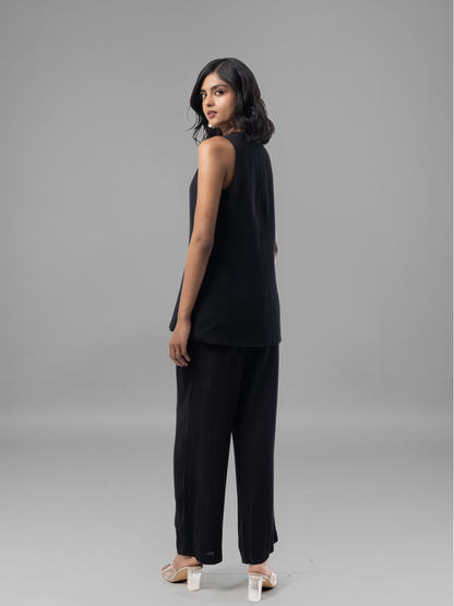 Black Fluid Waistcoat Georgette Coord Set