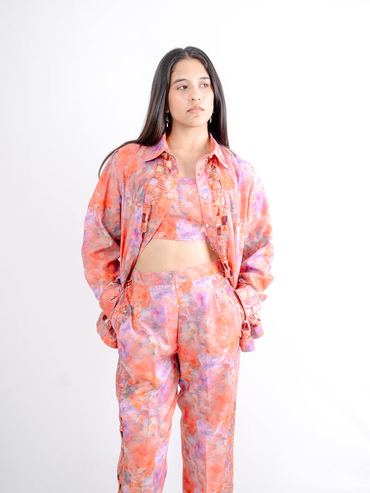 Floral Linen Blend Hand Embellished Co-ord Set- EUPHORIA