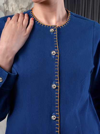 Navy Tiger French Knot Pocket Stretch Denim Coord Set