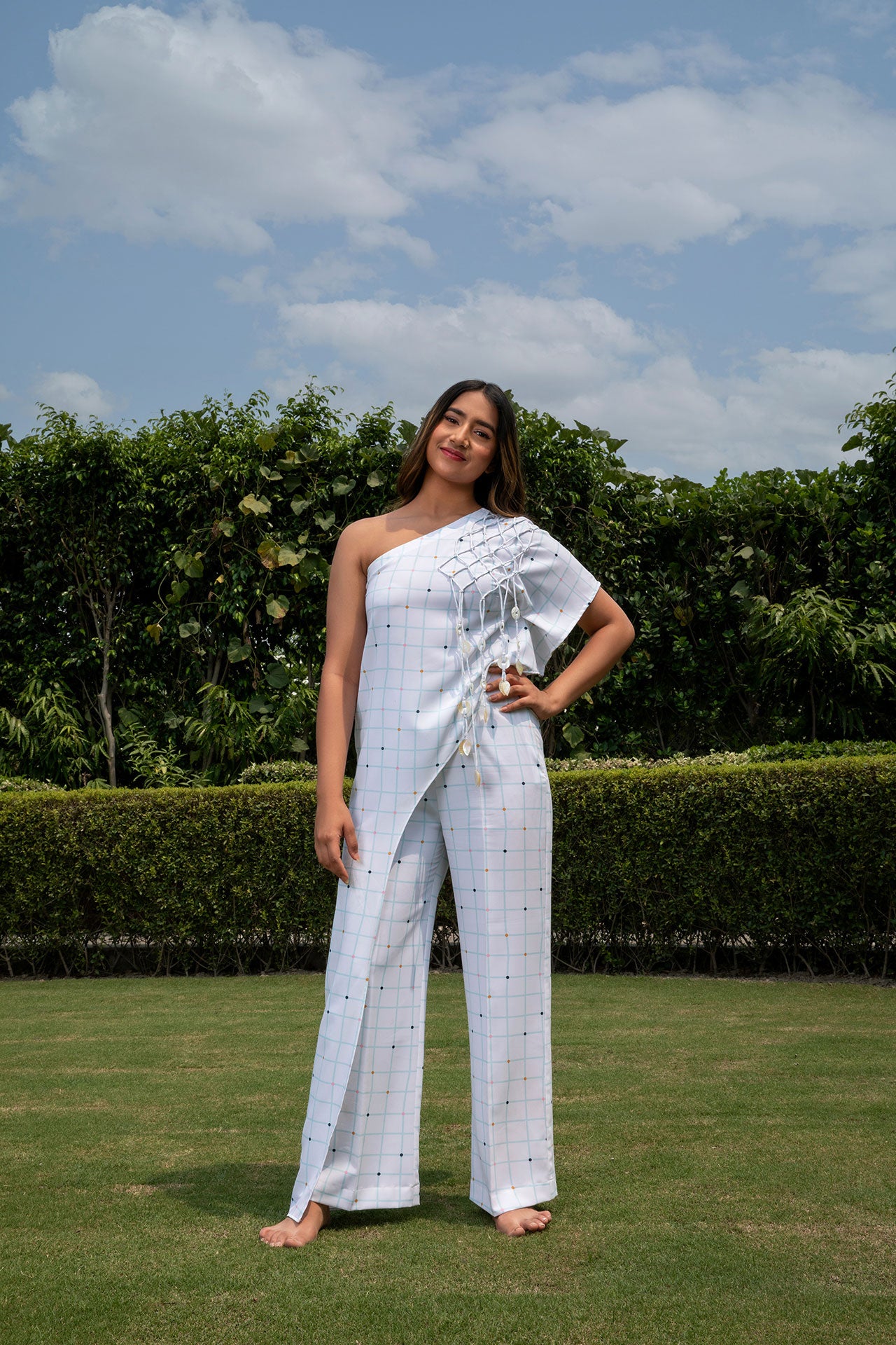 Ivory Checkers Co-Ord LONG TOP