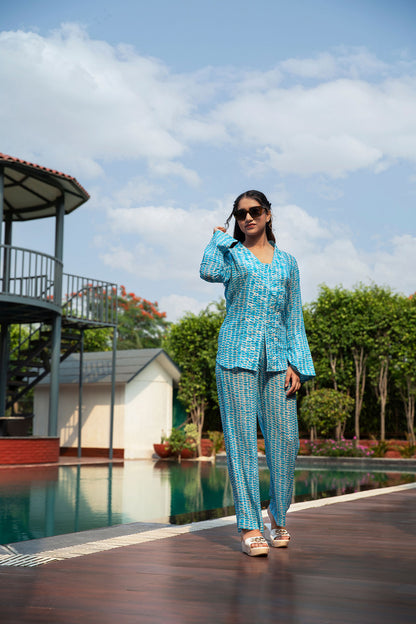 Blue Lagoon Printed Co-Ord TROUSER