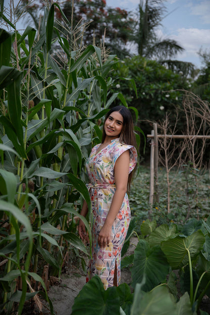 Floral Printed Linen Midi Dress