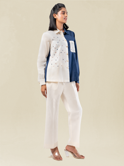 Half & Half Colour Block Embroidered Linen Coord Set