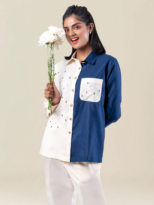 Half & Half Colour Block Embroidered Linen Coord Set