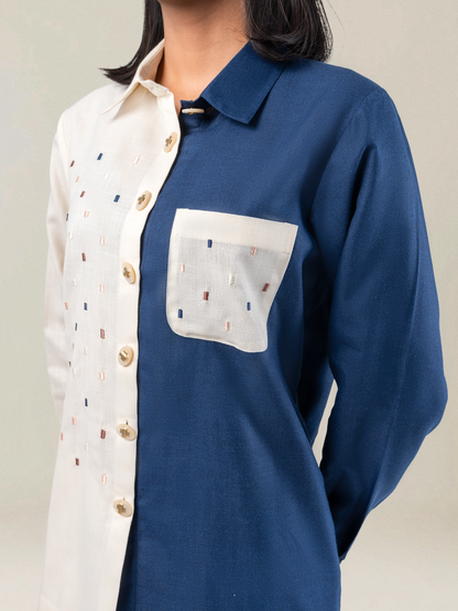 Half & Half Colour Block Embroidered Linen Coord Set
